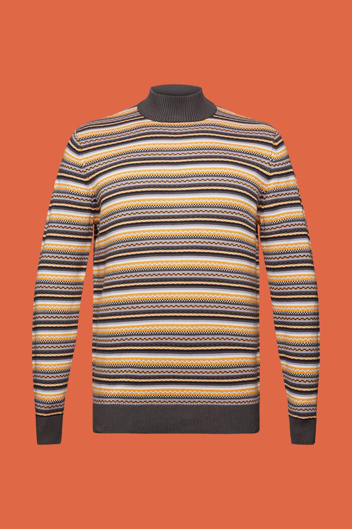 Jacquard-sweater i bomuld med høj hals, DARK GREY, detail image number 6