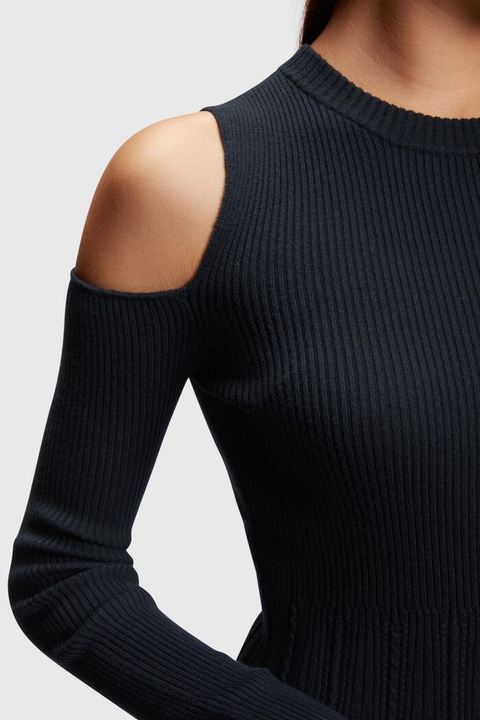 Sweatshirtkjole med cut out-skuldre, BLACK, detail image number 2