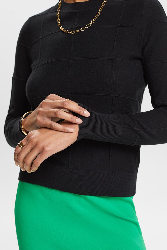 Farveafstemt gittersweater med struktur, BLACK, detail image number 3