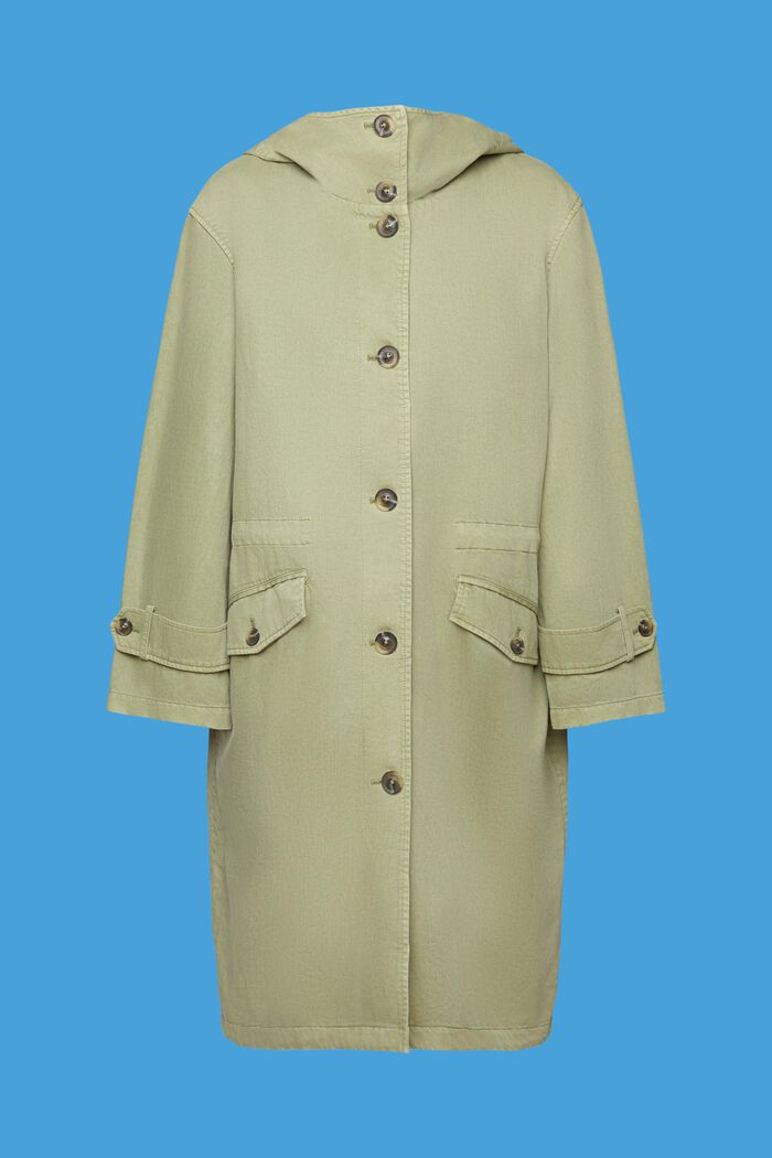 Frakke med hætte og bindebånd i taljen, LIGHT KHAKI, detail image number 7