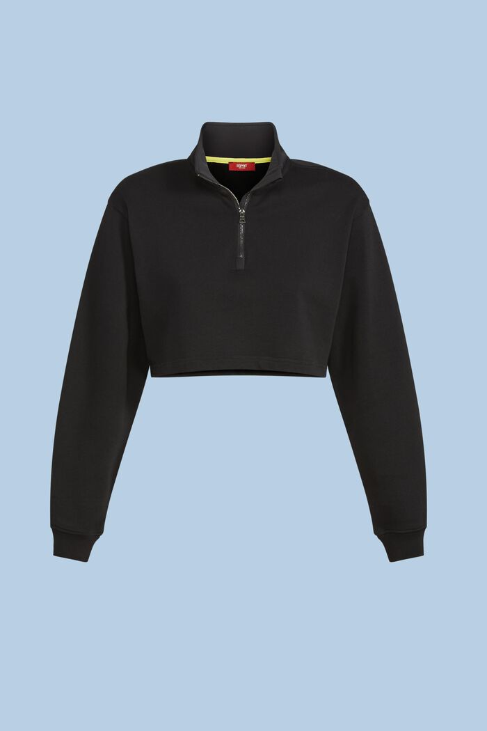 Cropped sweatshirt i frotté af økologisk bomuld, BLACK, detail image number 5