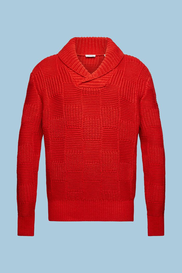 Sweater i chunky strik med sjalskrave, DARK RED, detail image number 6