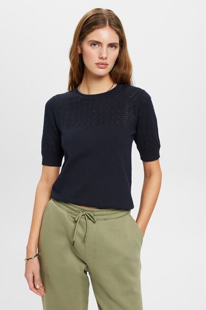 Mouliné-sweater med korte ærmer