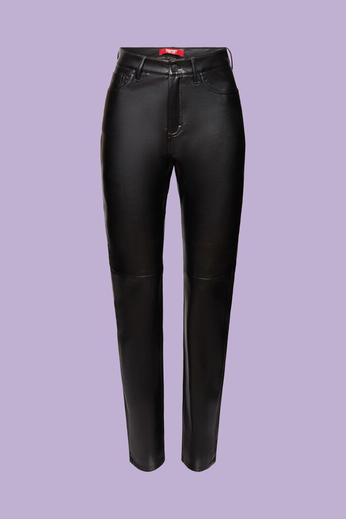 Slim bukser i kunstlæder med høj talje, BLACK, detail image number 6