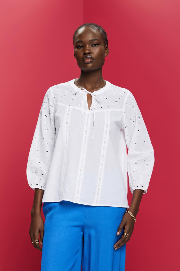 ESPRIT-Broderet bluse, 100 % bomuld i onlinebutik