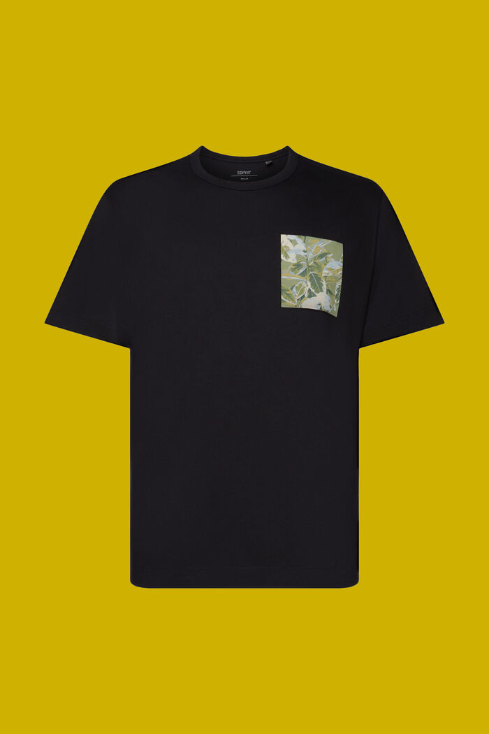 Jersey-T-shirt med print på brystet, 100 % bomuld, BLACK, detail image number 7