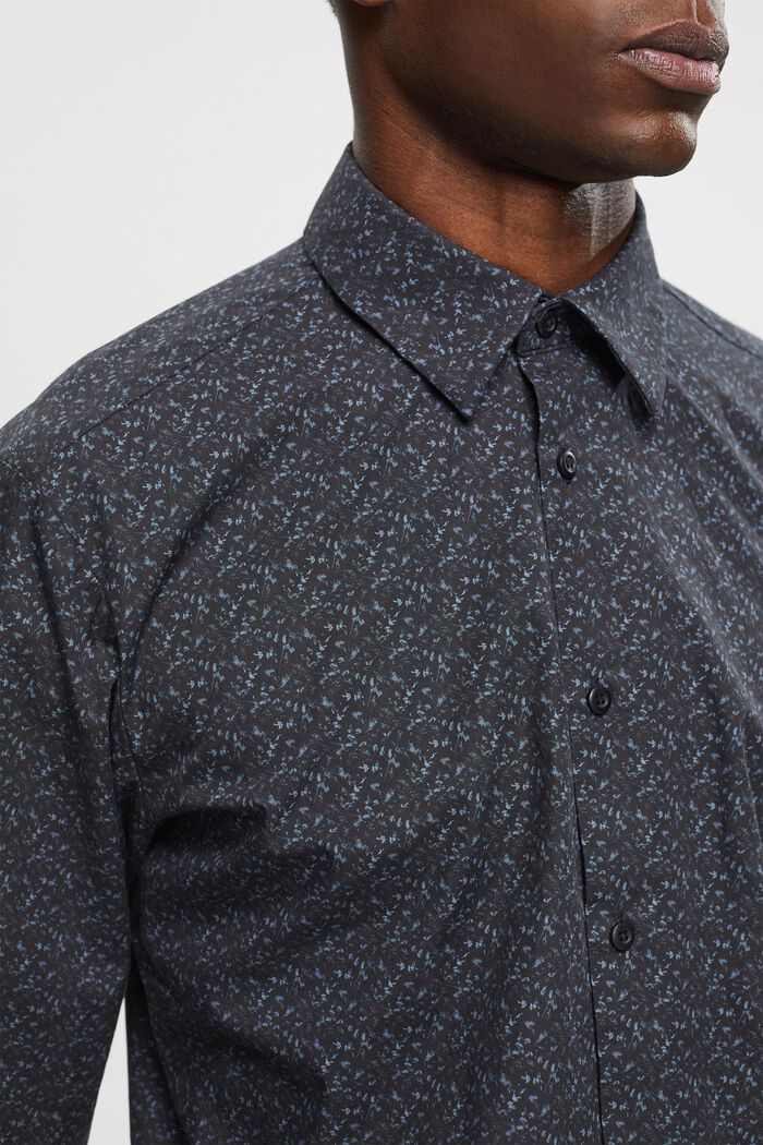 Mønstret slim fit-skjorte i bomuld, BLACK, detail image number 2