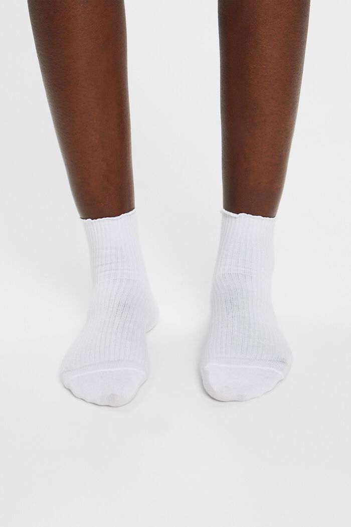 Pakke med 2 par sokker m. flæsemanchet, øko bomuld, KHAKI/WHITE, detail image number 2