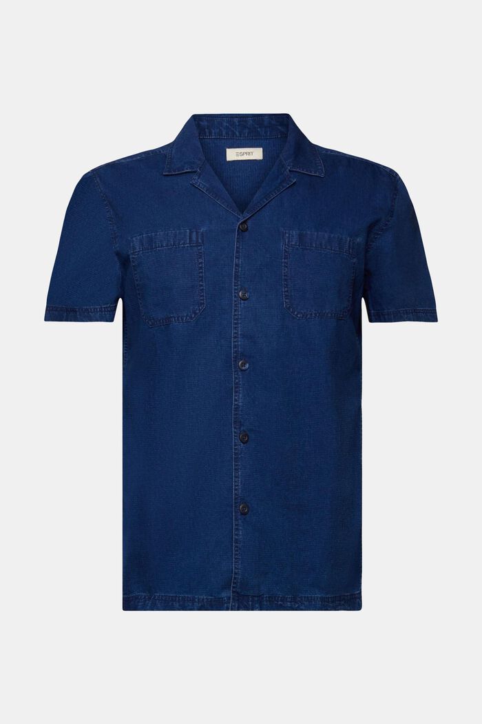 Jeansskjorte med korte ærmer, 100 % bomuld, BLUE DARK WASHED, detail image number 7
