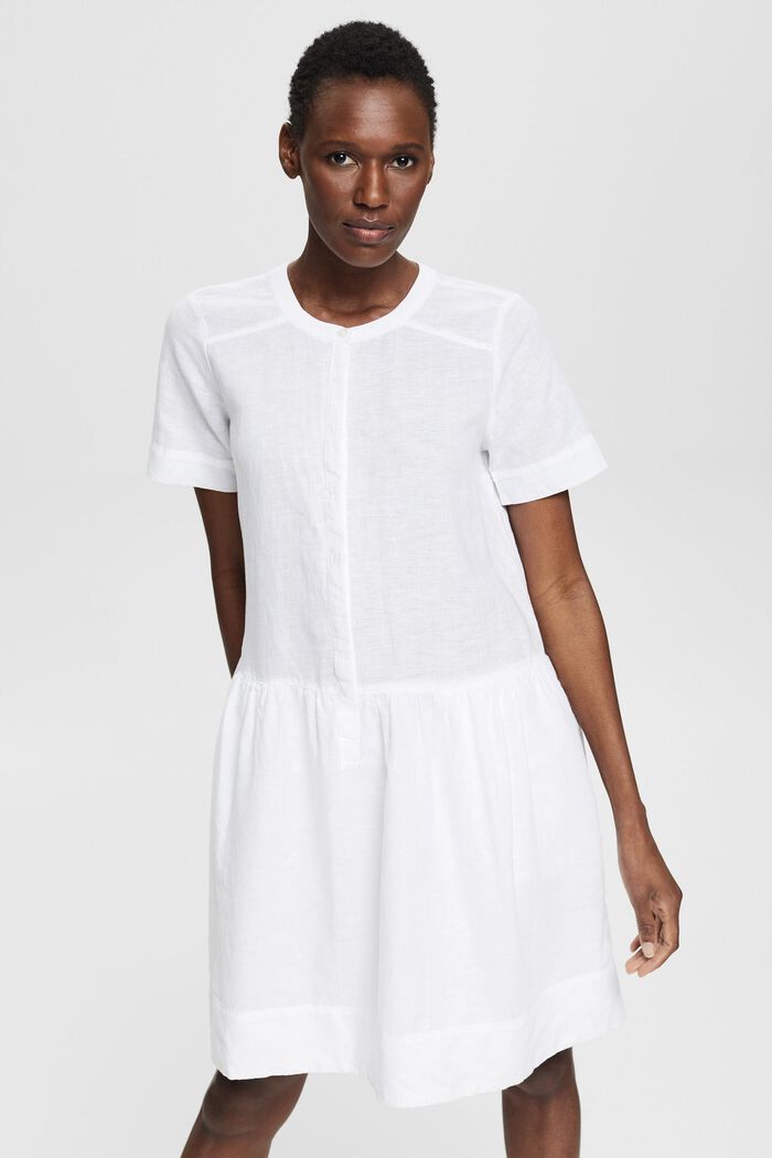 I hørmiks: kjole med knapstolpe, WHITE, detail image number 0