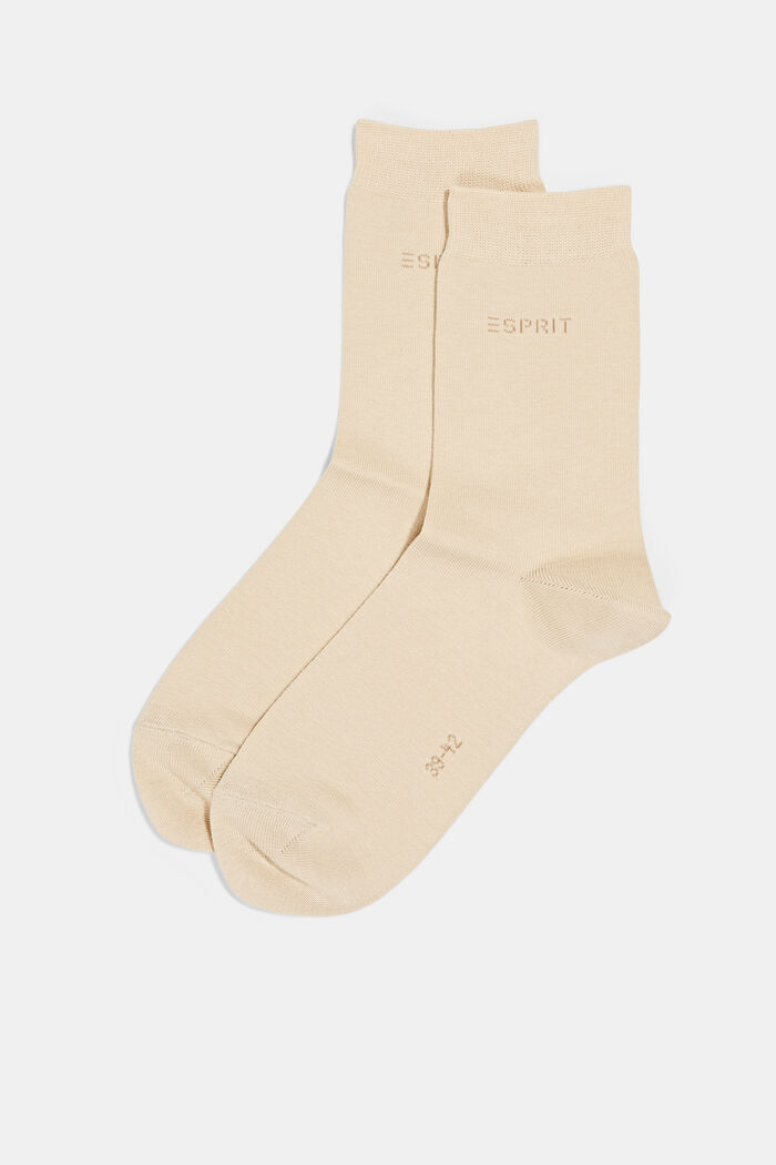 Pakke med 2 par sokker m. striklogo, øko bomuld, CREAM, detail image number 0