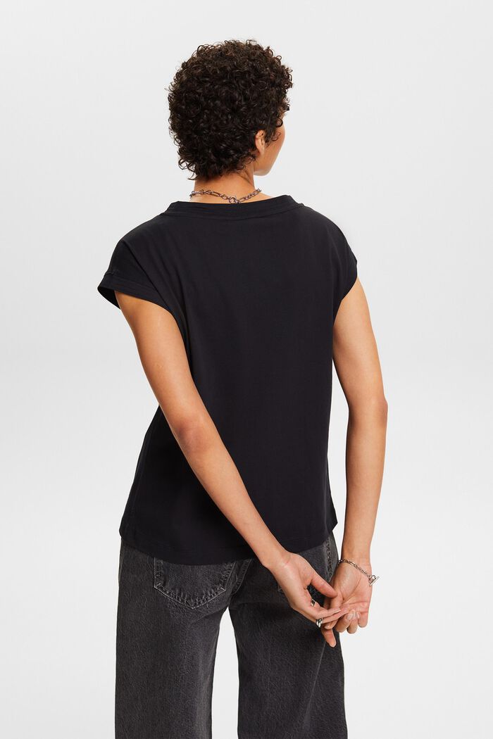 T-shirt med V-hals, BLACK, detail image number 2