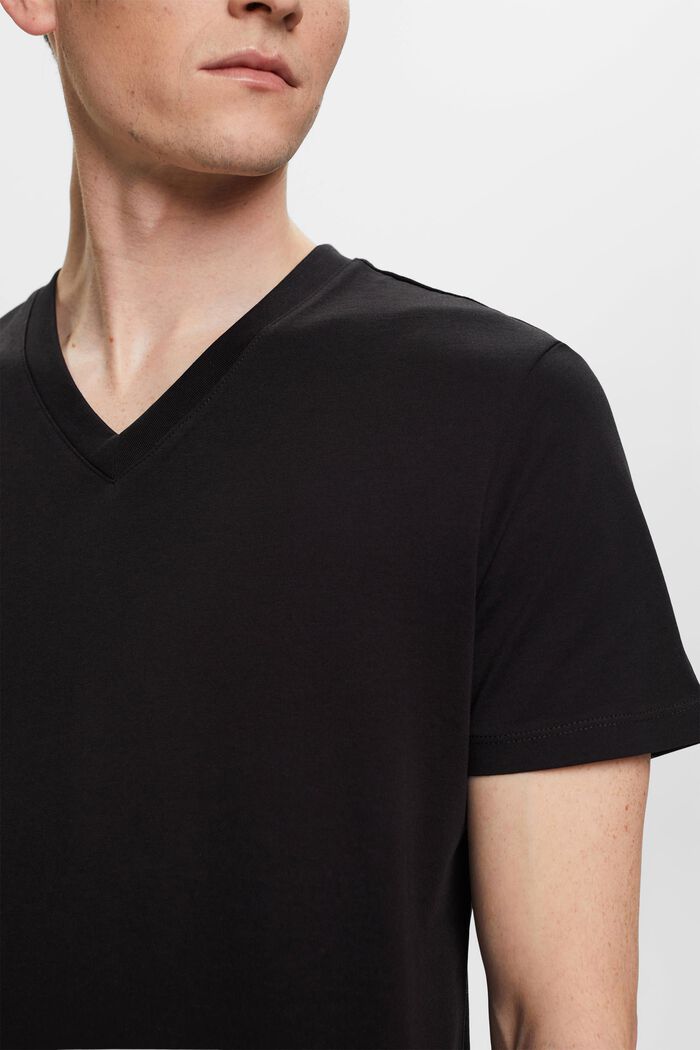 Slim fit bomulds-T-shirt med V-hals, BLACK, detail image number 2