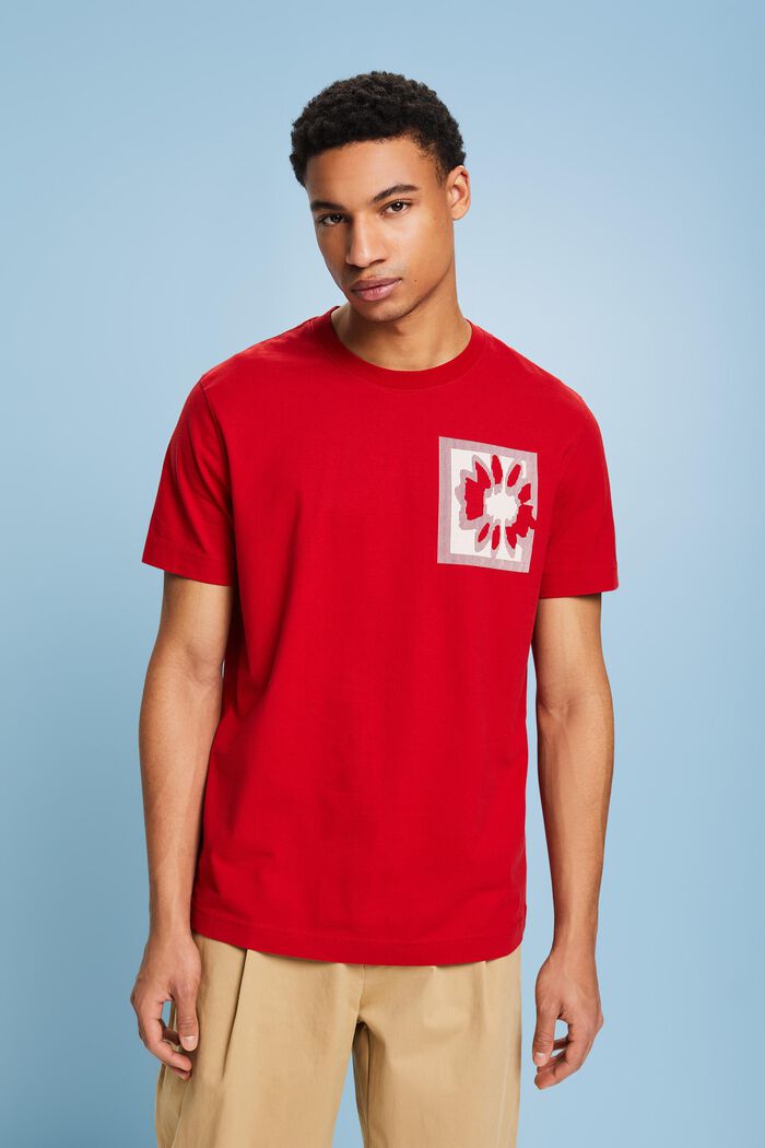 T-shirt med logo og blomsterprint, DARK RED, detail image number 0