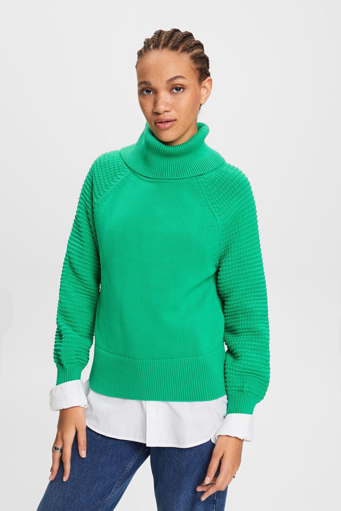 Rullekravesweater i bomuld, GREEN, detail image number 0