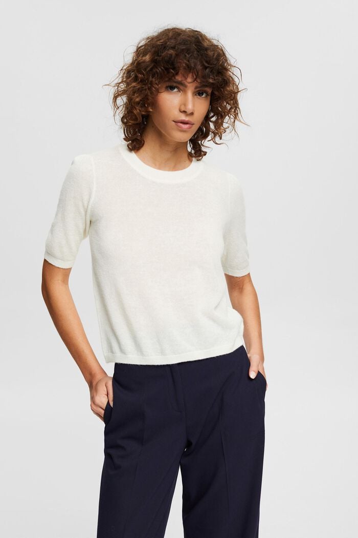 Med uld/alpaka: pullover med korte ærmer, OFF WHITE, detail image number 0