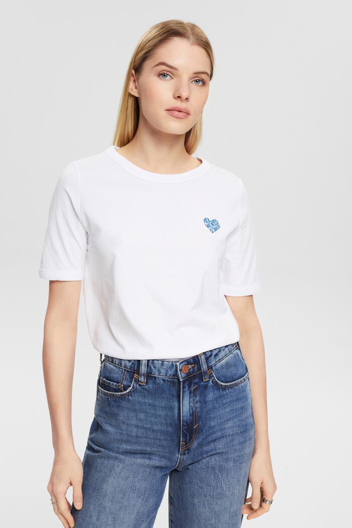 Bomulds-T-shirt med hjerteformet logo, WHITE, detail image number 0
