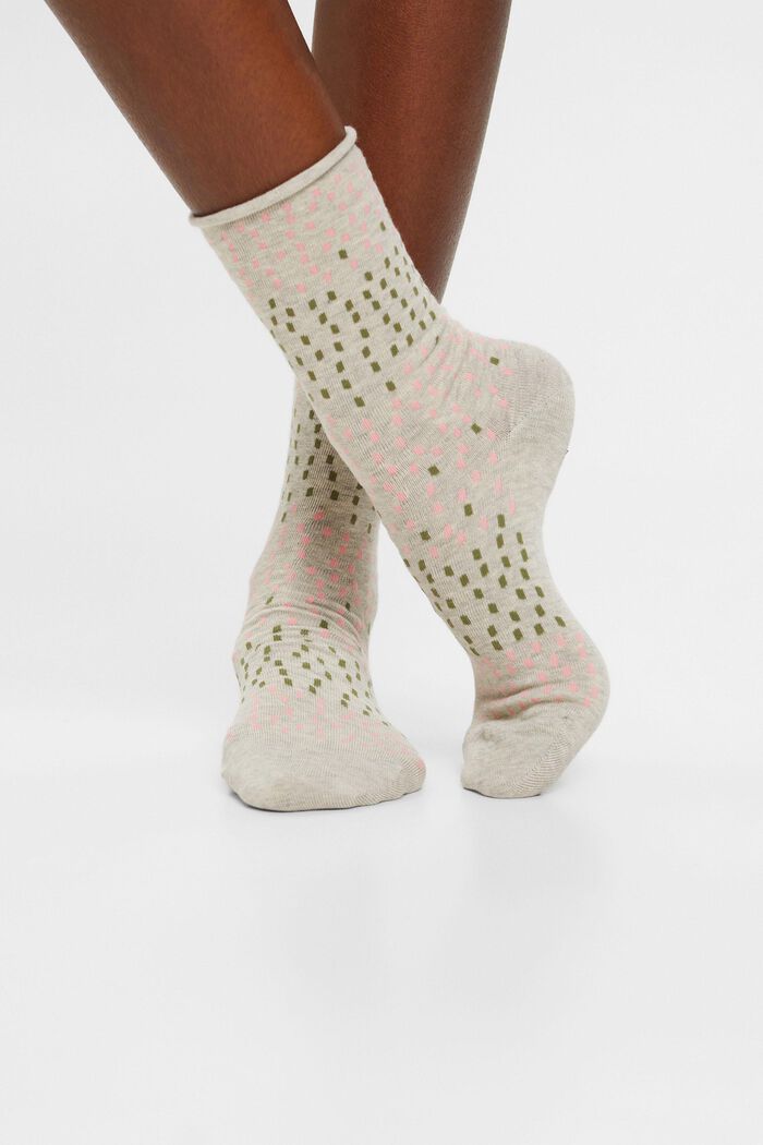 Pakke med 2 par prikkede sokker, økologisk bomuld, BEIGE/WHITE, detail image number 1