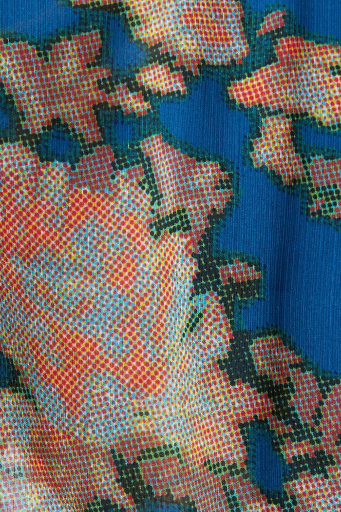 Chiffonbluse med print og flæser, TEAL BLUE, detail image number 1