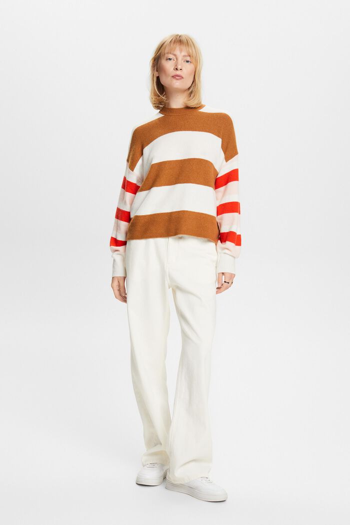 Stribet sweater i uldmiks, CARAMEL, detail image number 0