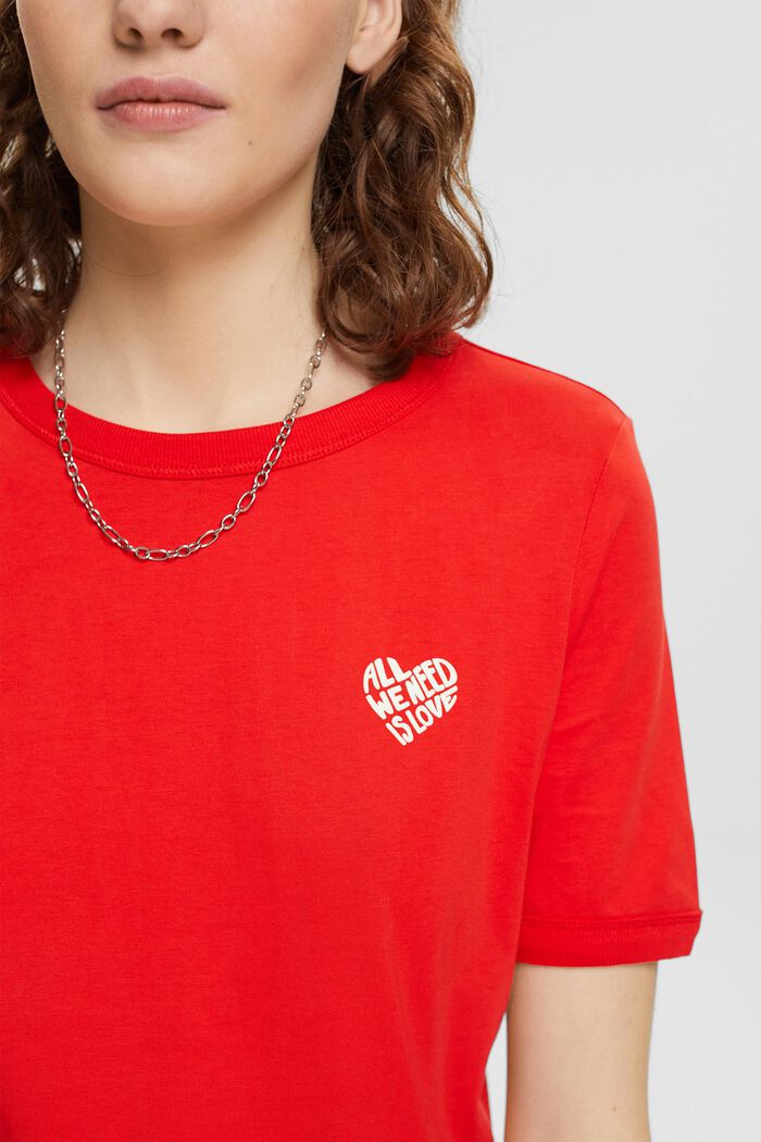Bomulds-T-shirt med hjerteformet logo, RED, detail image number 2
