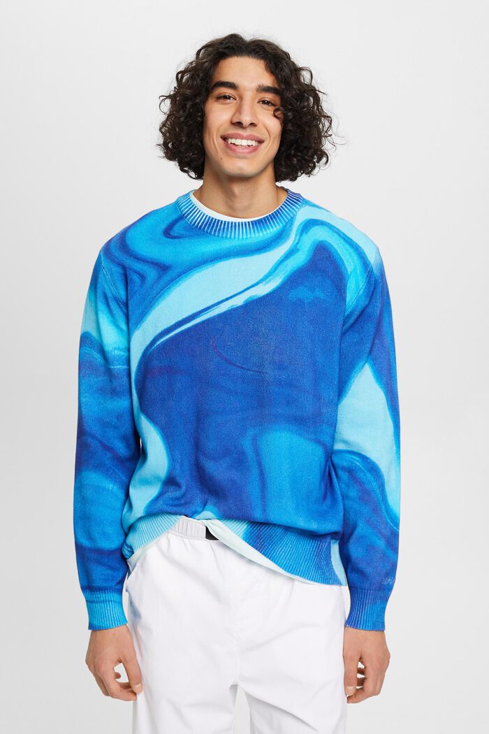 Pullover i vævet bomuld med allover-mønster, BLUE, detail image number 0