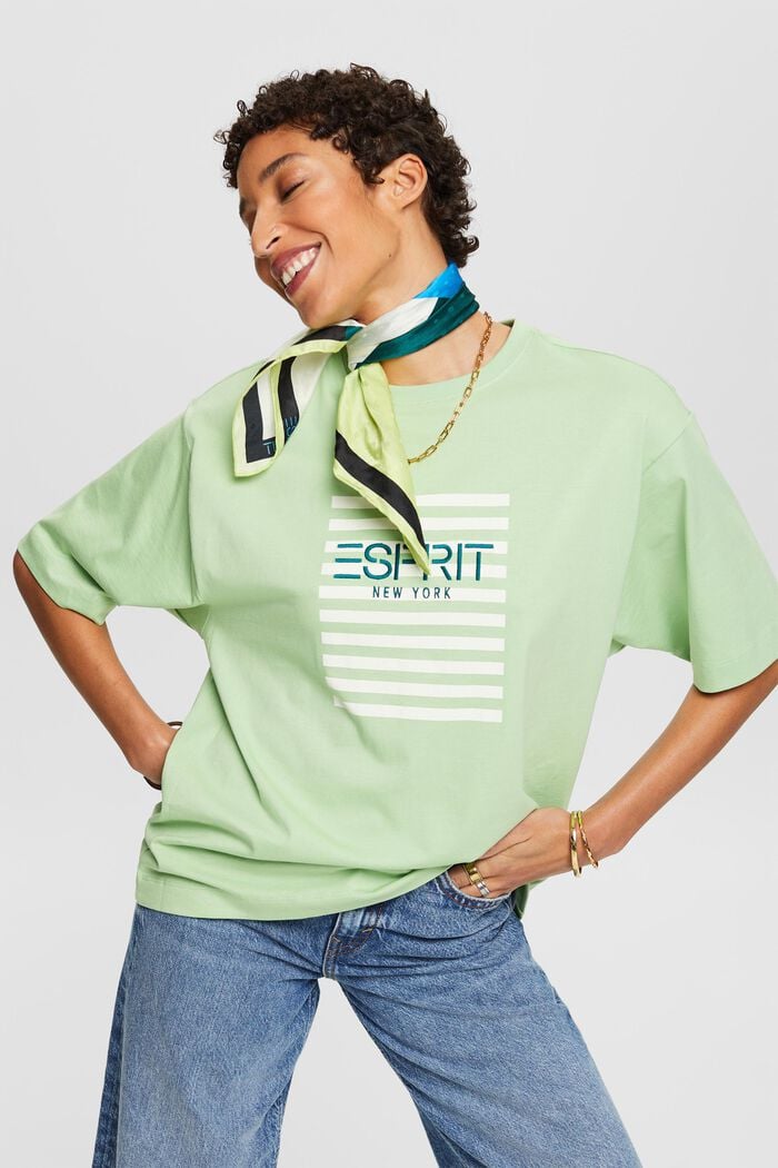 T-shirt med rund hals og logo, LIGHT GREEN, detail image number 4