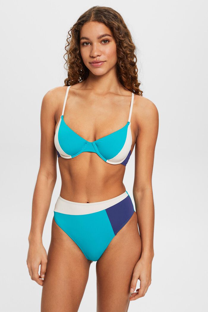 Bikinitop med bøjle og farveblok-design, TEAL GREEN, detail image number 0