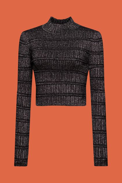 Cropped lamé-sweater med høj hals