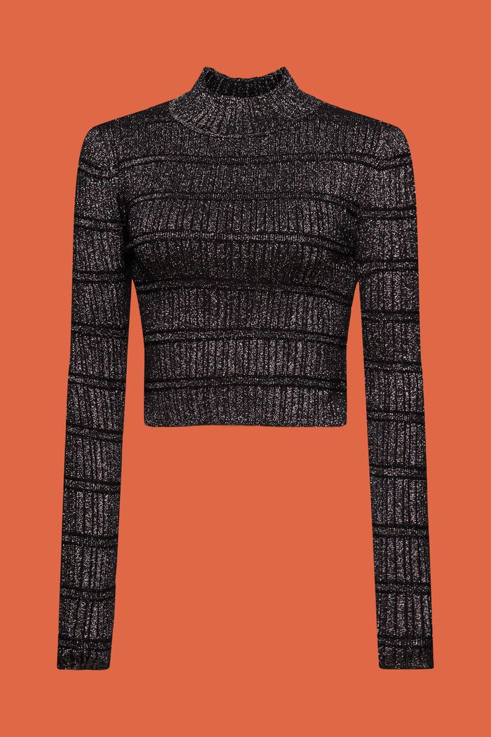 Cropped lamé-sweater med høj hals, BLACK, detail image number 6