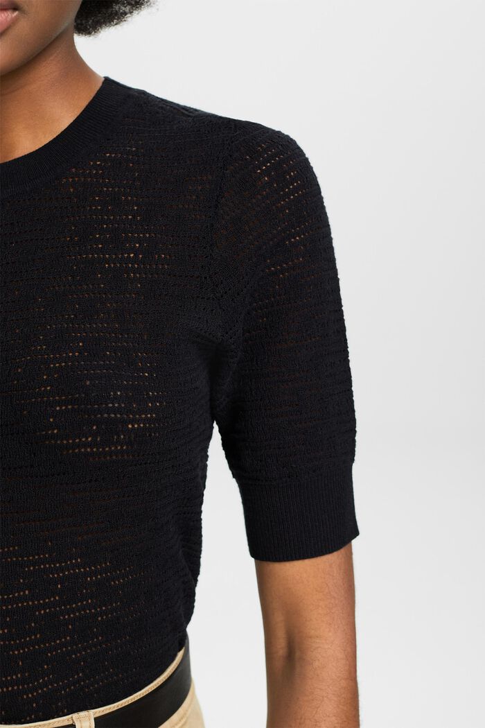 Kortærmet pointelle-sweater, BLACK, detail image number 3