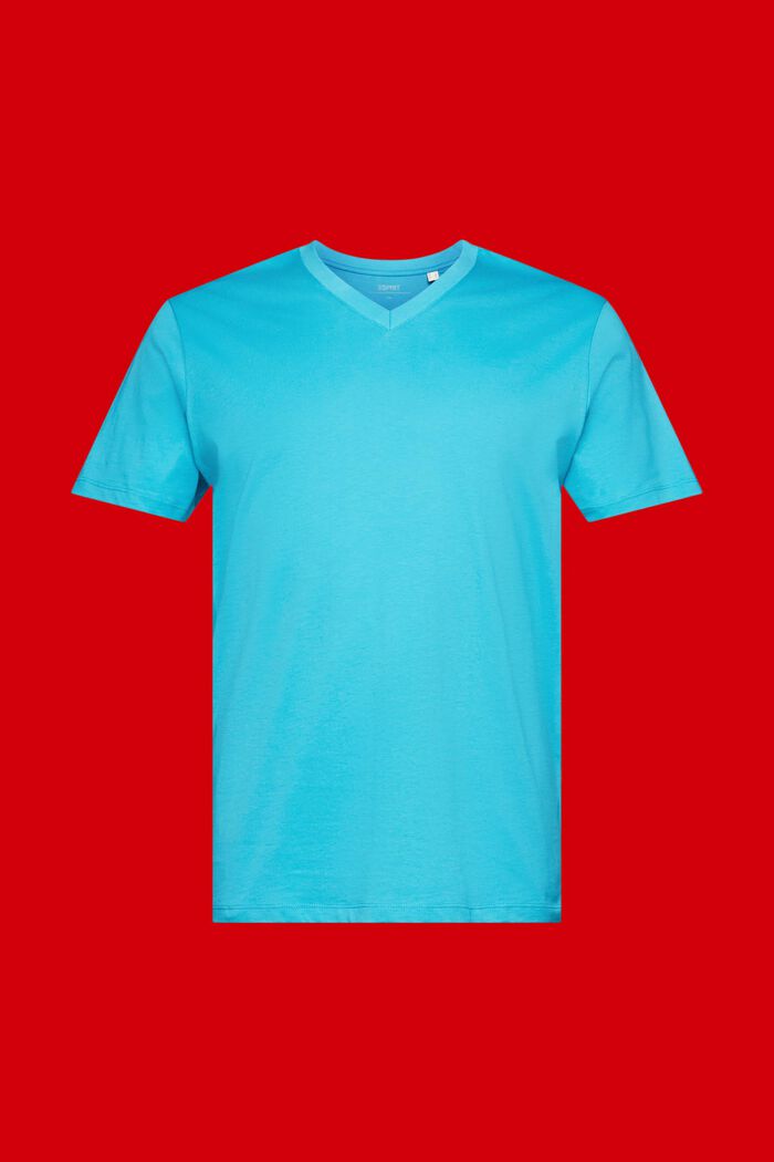 Slim fit bomulds-T-shirt med V-hals, AQUA GREEN, detail image number 5