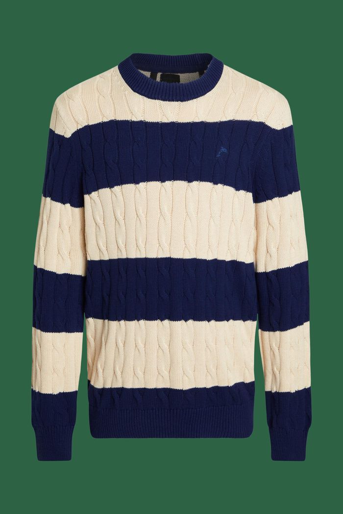 Stribet sweater i kabelstrik, SAND, detail image number 8