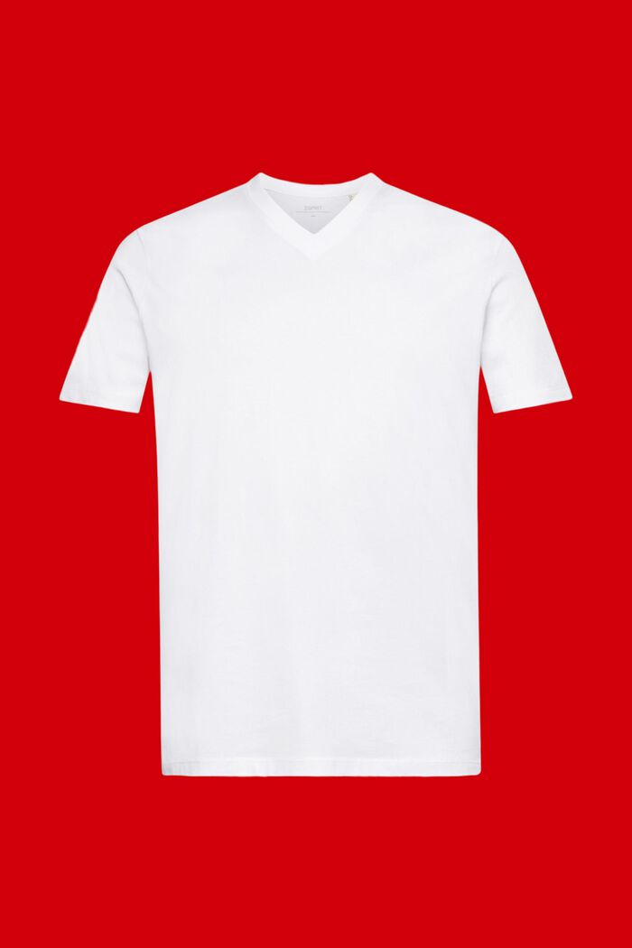 Slim fit bomulds-T-shirt med V-hals, WHITE, detail image number 6