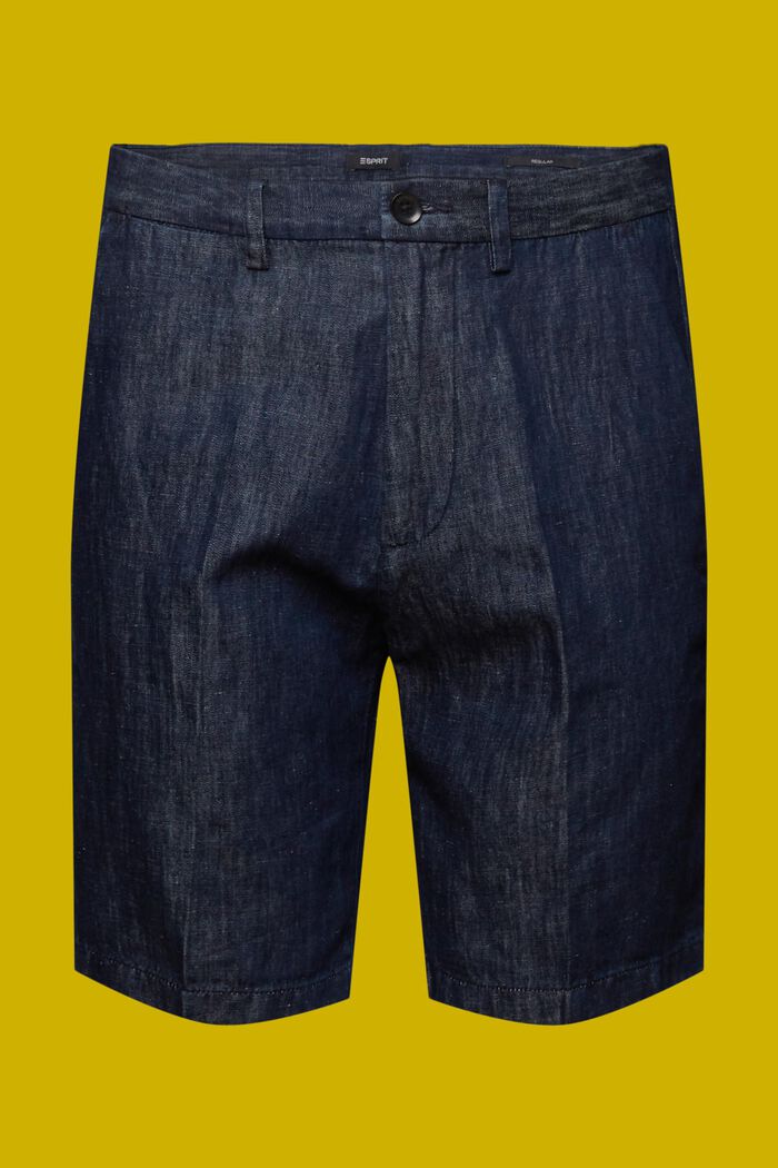 Chino-shorts i bomuld og hør, BLUE BLACK, detail image number 9
