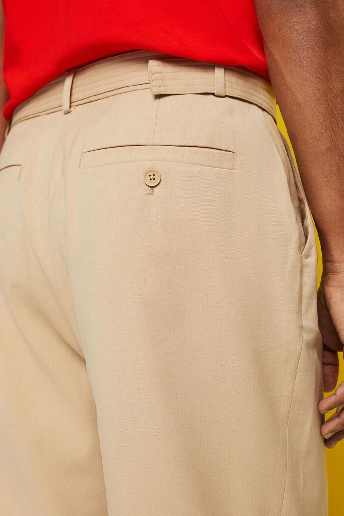 Bukser med vide ben og bælte, uldmiks, SAND, detail image number 4