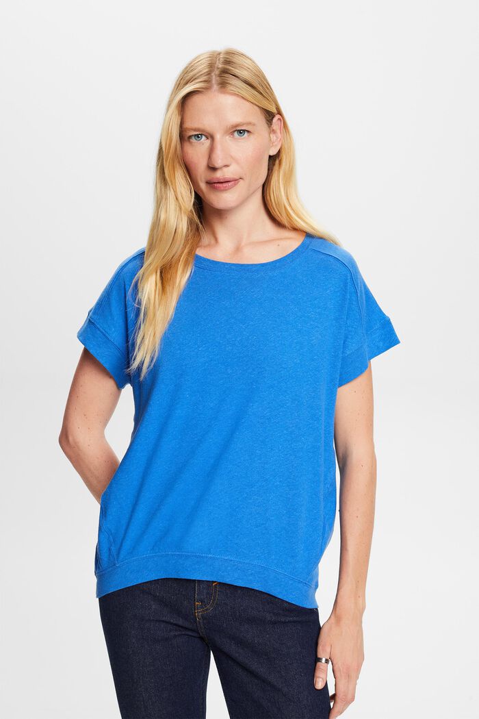 T-shirt i bomulds- og hørmiks, BRIGHT BLUE, detail image number 0