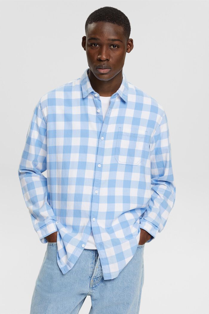 Flonelskjorte med vichytern, i bæredygtig bomuld, BRIGHT BLUE, detail image number 0