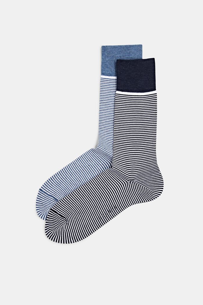Pakke med 2 stribede sokker af bomuldsblanding, NAVY, overview
