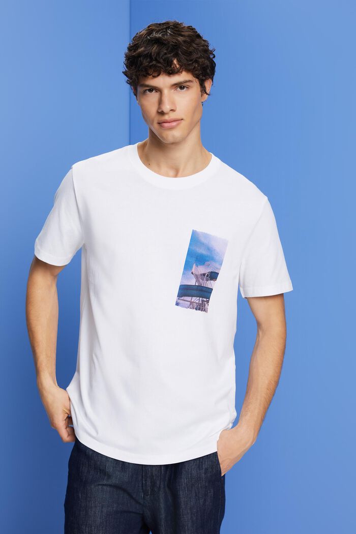 T-shirt med print på brystet, 100 % bomuld, WHITE, detail image number 0