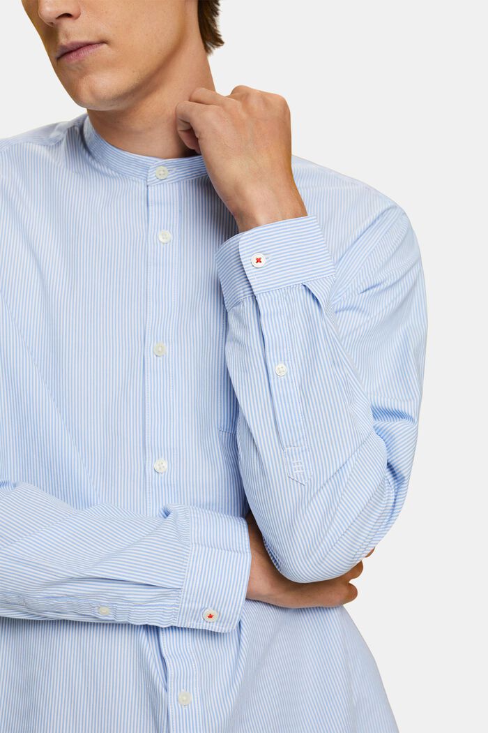 Nålestribet bomuldsskjorte med kinakrave, GREY BLUE, detail image number 2