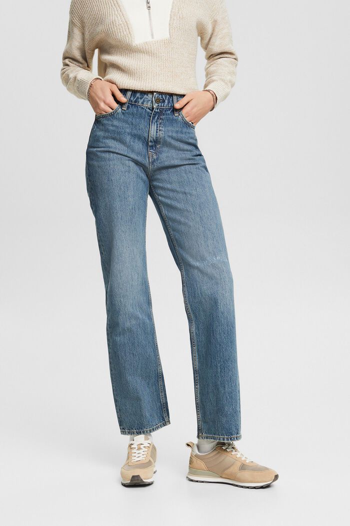 Lige retro-jeans med høj talje, BLUE MEDIUM WASHED, detail image number 0