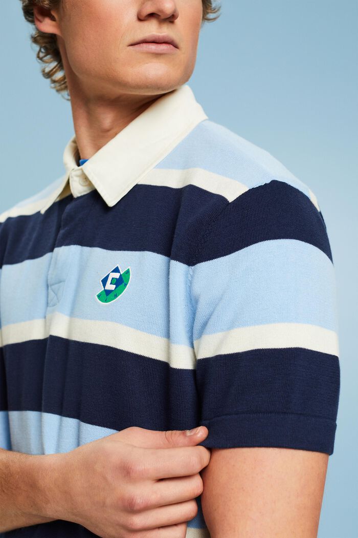 Stribet polo-T-shirt i bomuld med logo, BRIGHT BLUE, detail image number 3