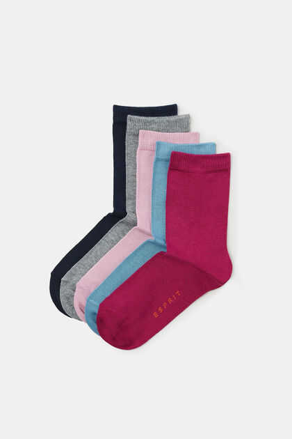 Fem par ensfarvede sokker, BLUE/GREY/BERRY, overview