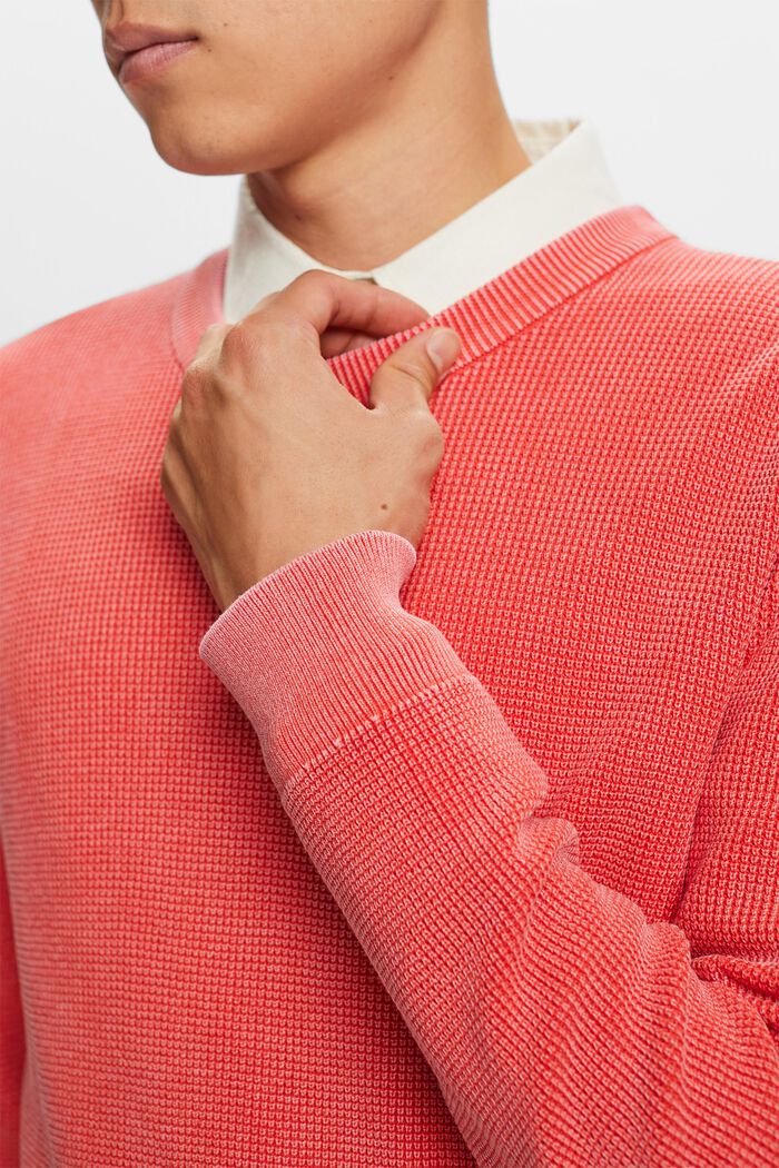 Basis-pullover med rund hals, 100 % bomuld, CORAL RED, detail image number 1