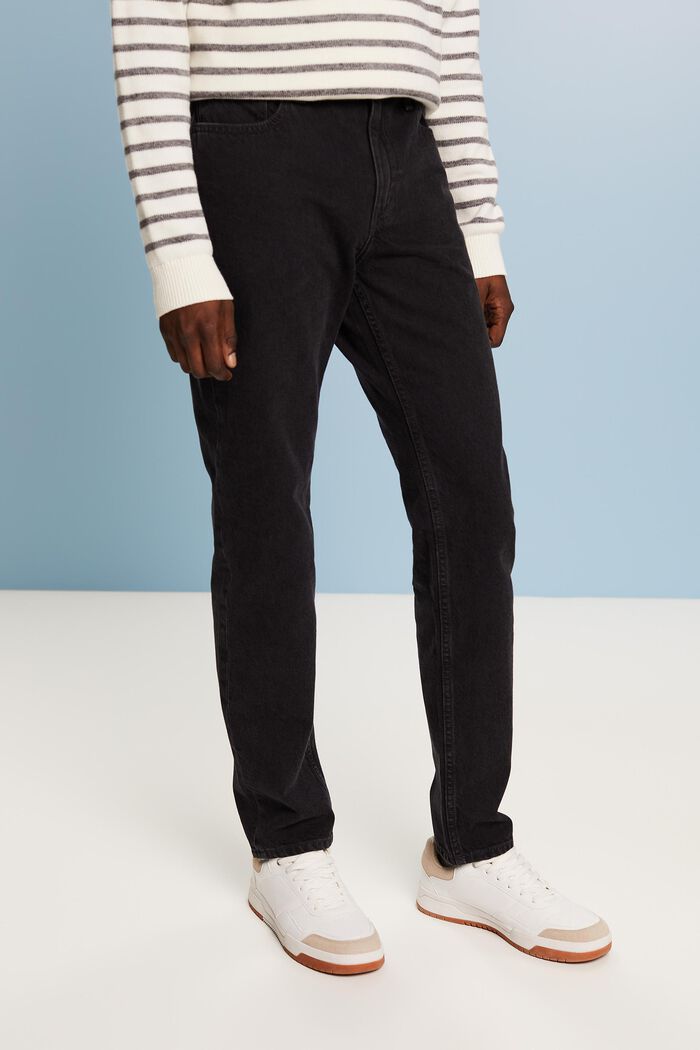 Jeans med mellemhøj talje og ben, der snævrer ind, BLACK DARK WASHED, detail image number 0