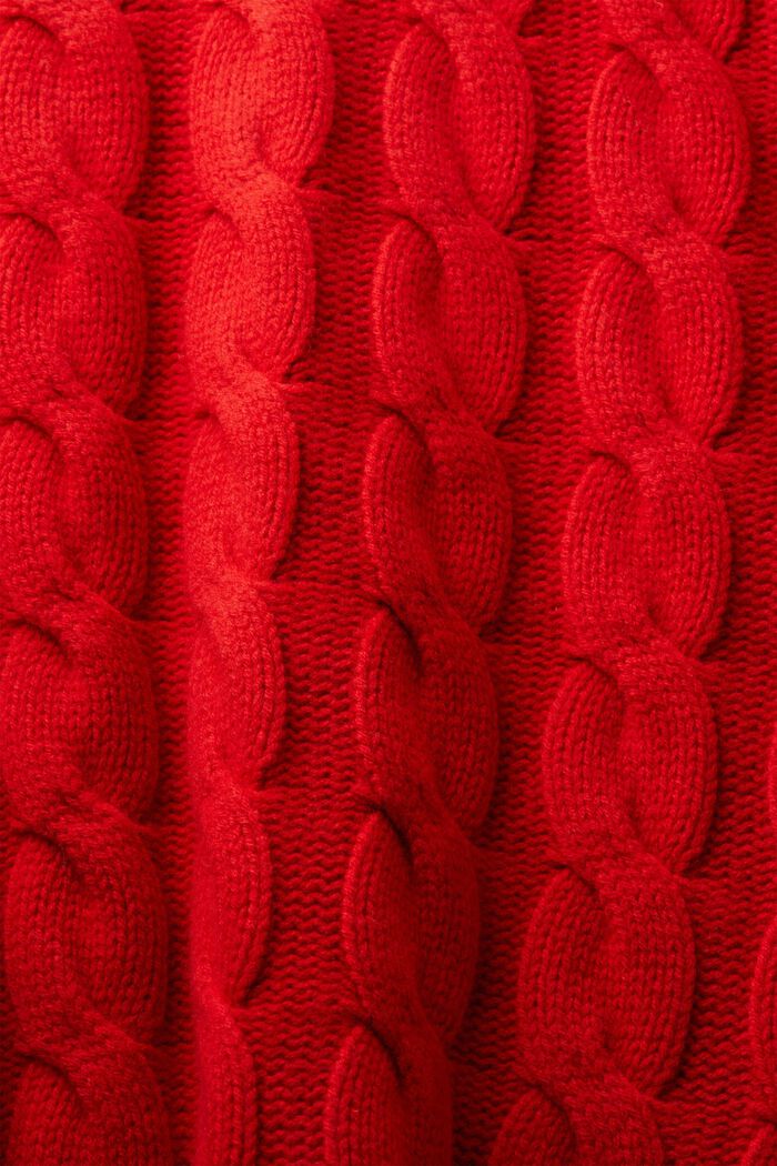 Kabelstrikket sweater i uld, DARK RED, detail image number 6