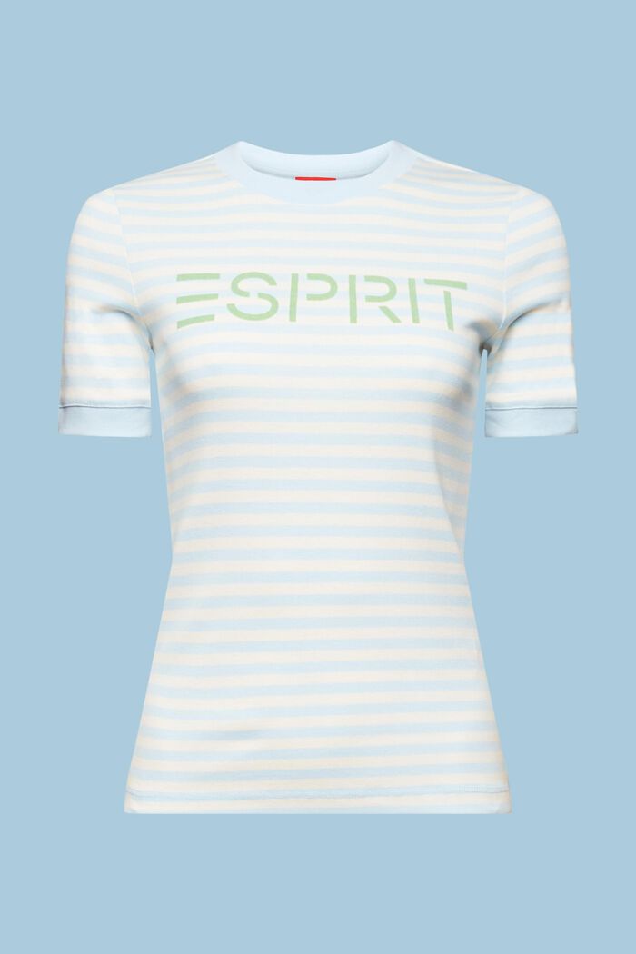 Stribet T-shirt i bomuld med logoprint, OFF WHITE, detail image number 6