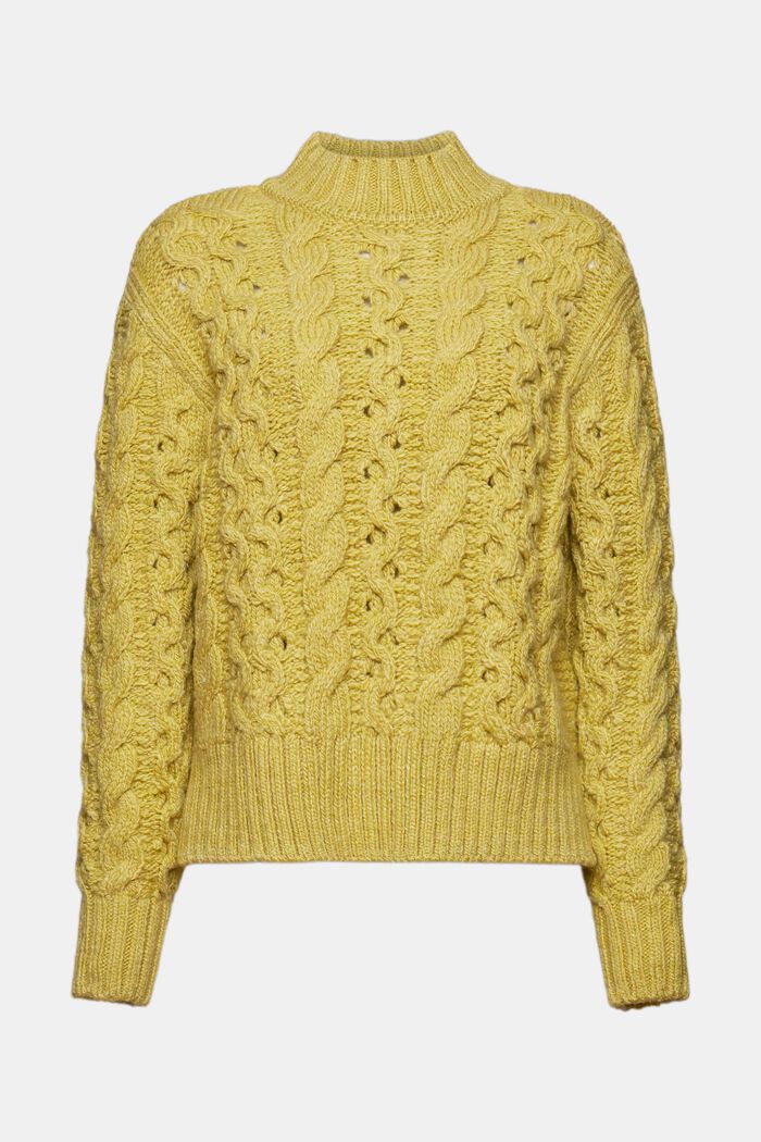 Kabelstrikket sweater i uldmiks, PISTACHIO GREEN, detail image number 6