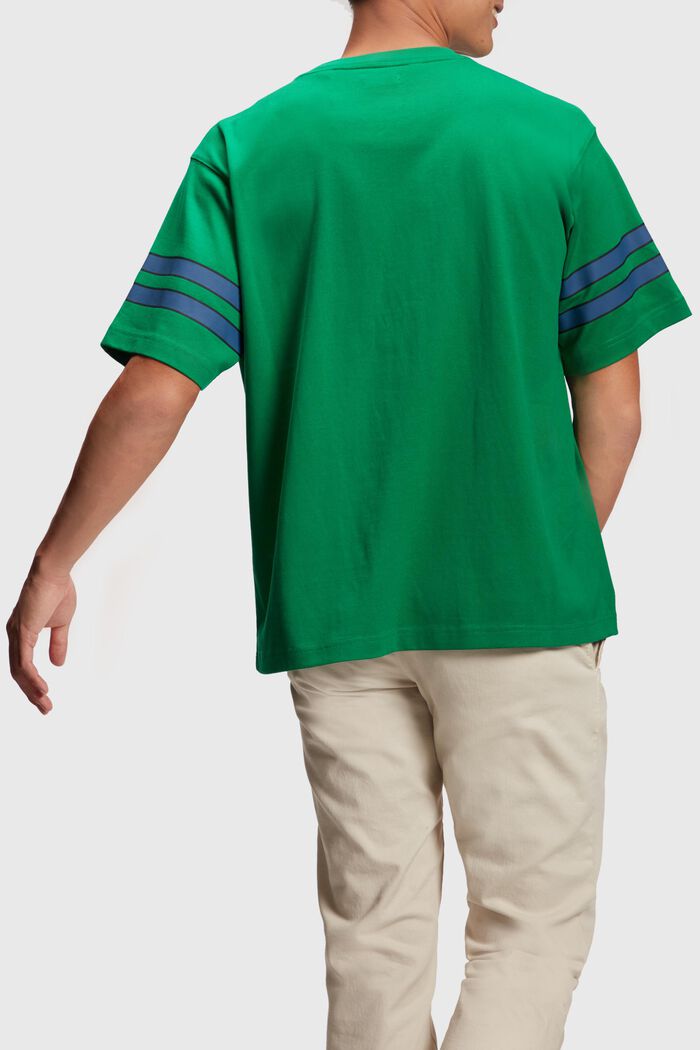 T-shirt med grafisk print og stribede ærmer, EMERALD GREEN, detail image number 1